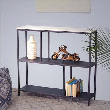 Gfancy Fixtures 30 x 32 x 8 in. Black & White Marble Bookshelf GF3090864